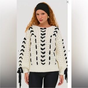 For Love & Lemons Laurel Sweater Cream with Black Ribbon | Size Small | BNWT
